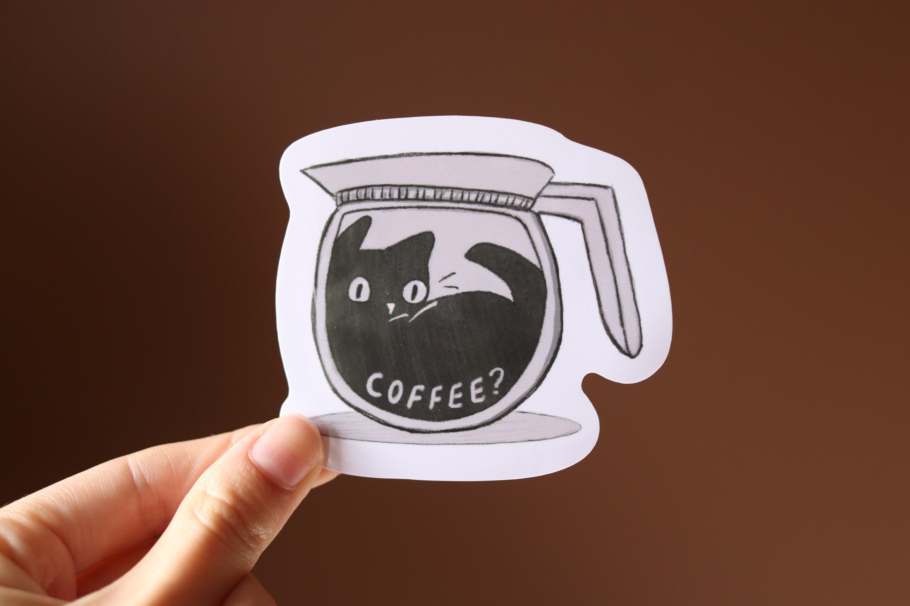 Coffee Cat Vinyl Sticker, Waterproof Laptop Accessory