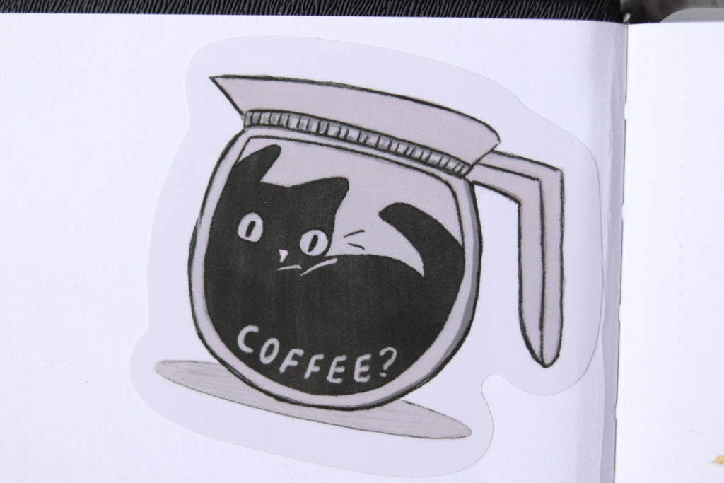 Coffee Cat Vinyl Sticker, Waterproof Laptop Accessory