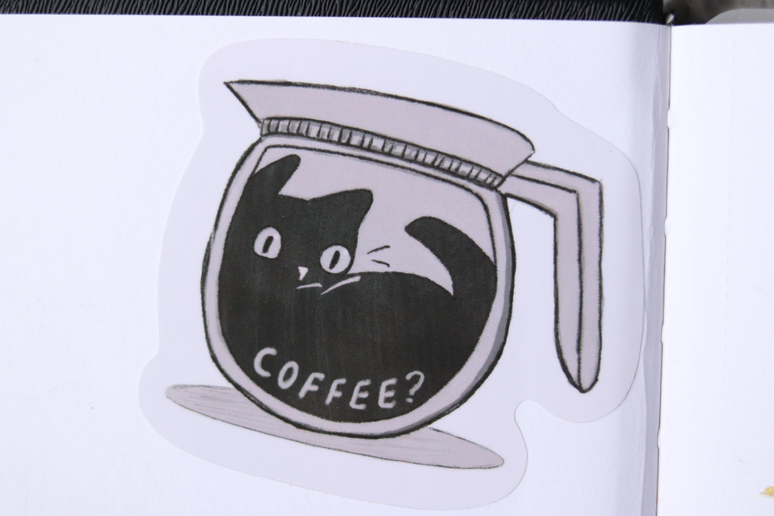 Coffee Cat Vinyl Sticker, Waterproof Laptop Accessory