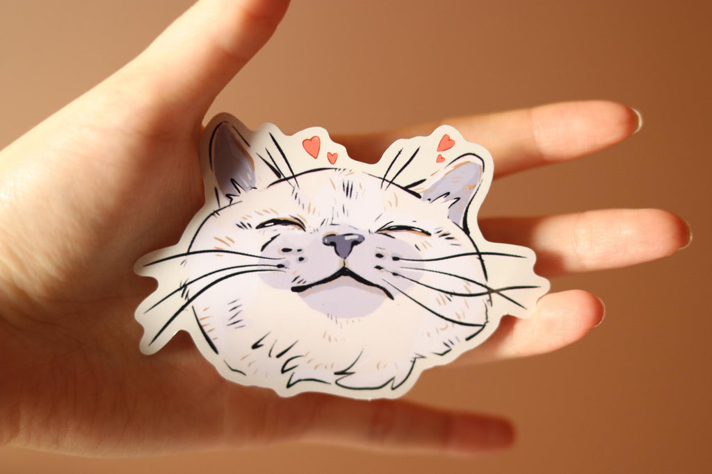 Happy Purring Cat Sticker | Glossy Die Cut, Water Resistant