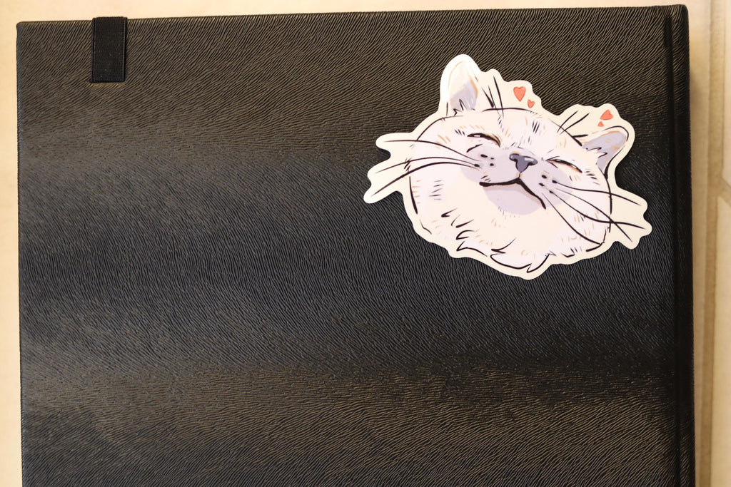 Happy Purring Cat Sticker | Glossy Die Cut, Water Resistant