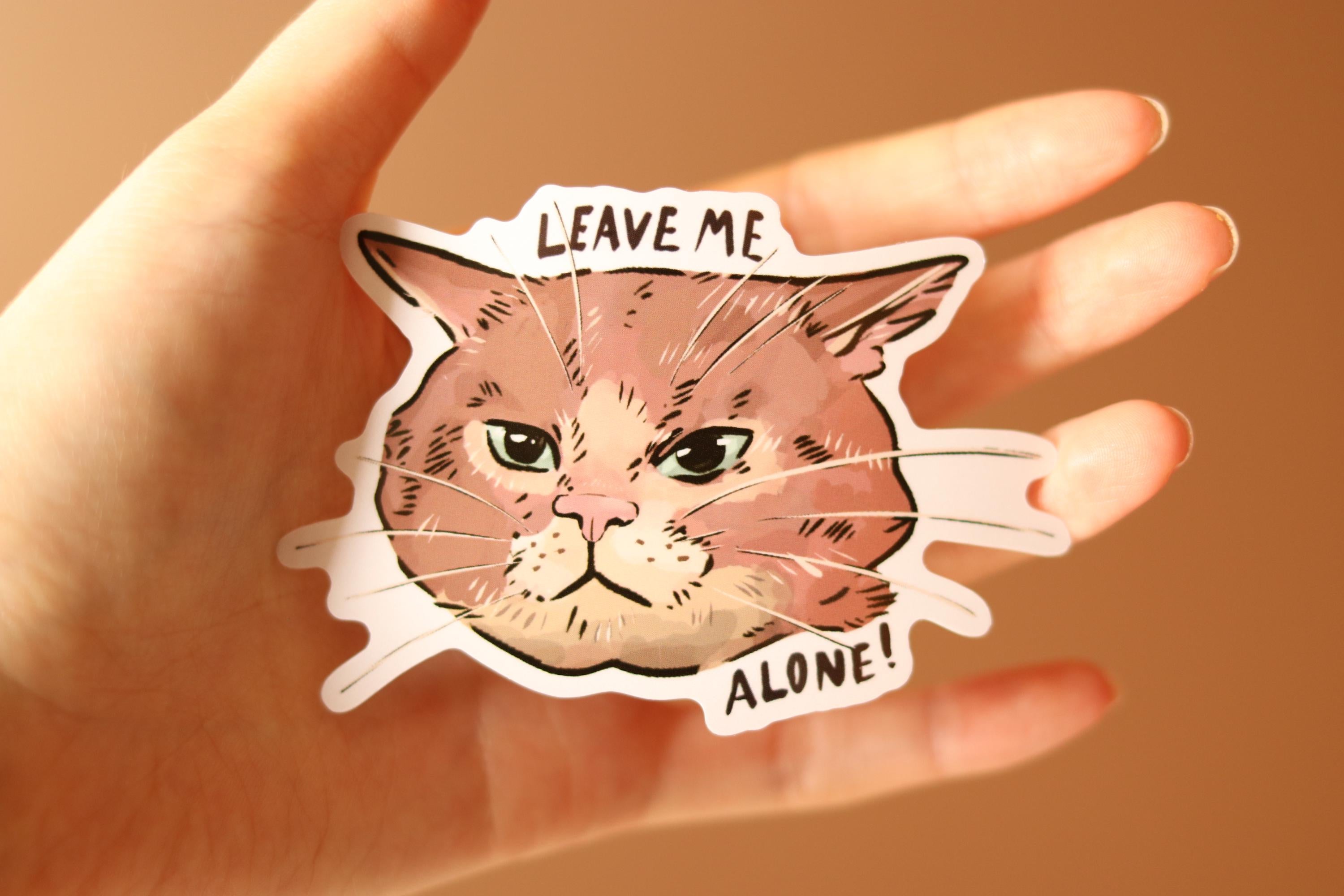Moody Cat Sticker: "Leave Me Alone" Laptop Decal - Water Resistant