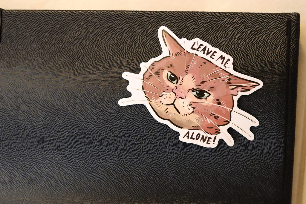 Moody Cat Sticker: "Leave Me Alone" Laptop Decal - Water Resistant