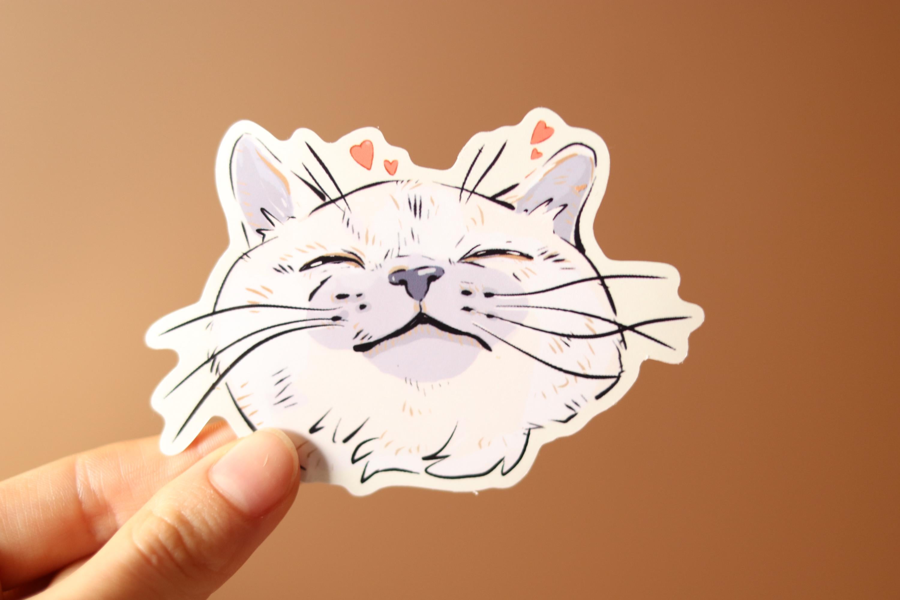 Happy Purring Cat Sticker | Glossy Die Cut, Water Resistant