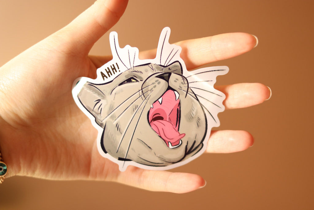 Screaming Cat Sticker: Funny Die Cut Decal, Water Resistant