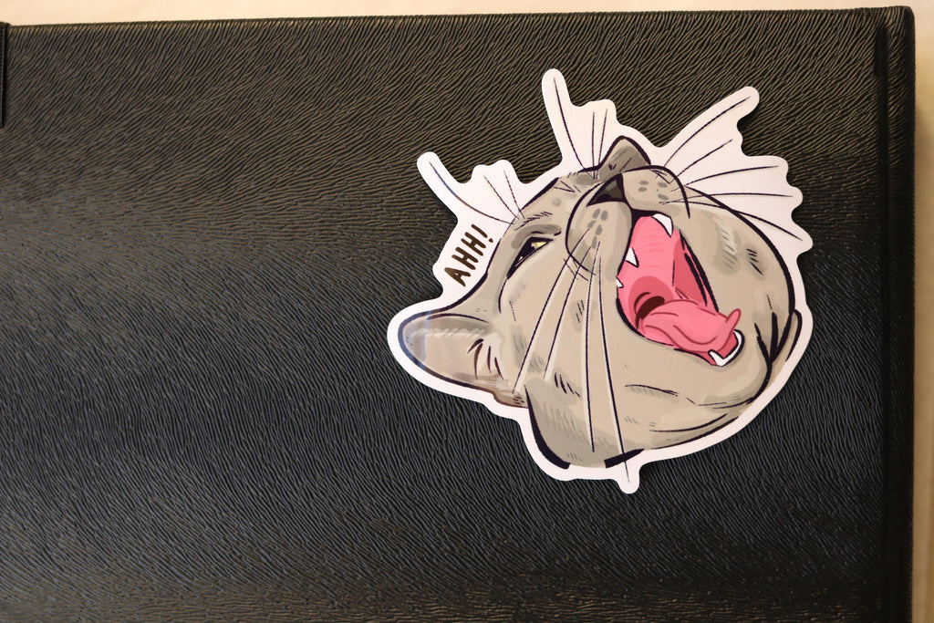 Screaming Cat Sticker: Funny Die Cut Decal, Water Resistant