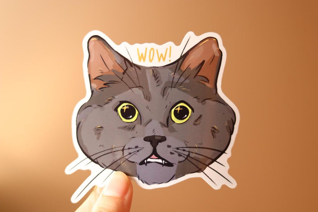 Surprised Cat Sticker: Glossy Laptop Decal, Water Resistant