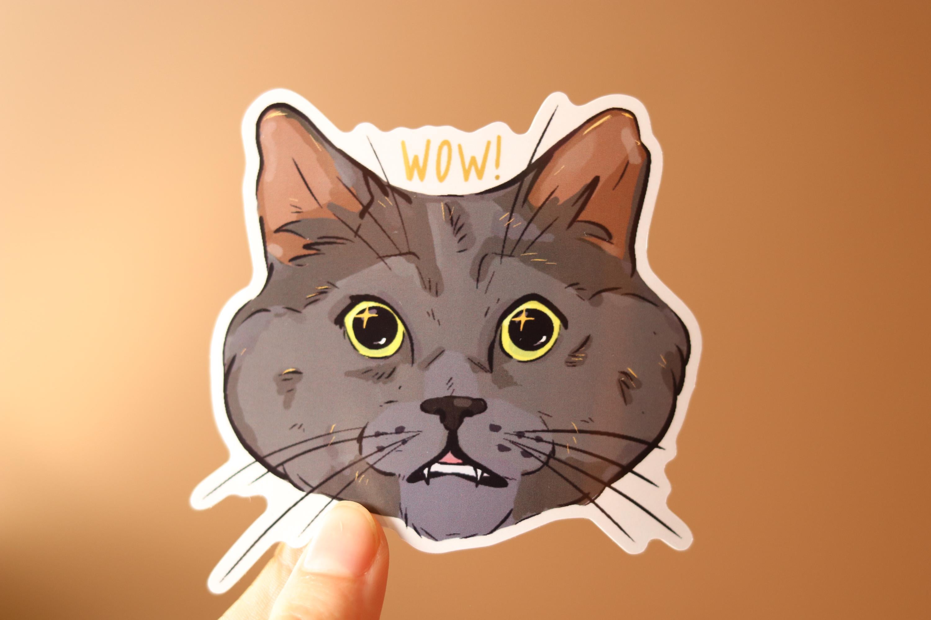 Surprised Cat Sticker: Glossy Laptop Decal, Water Resistant