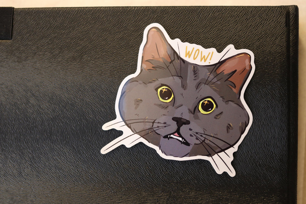 Surprised Cat Sticker: Glossy Laptop Decal, Water Resistant