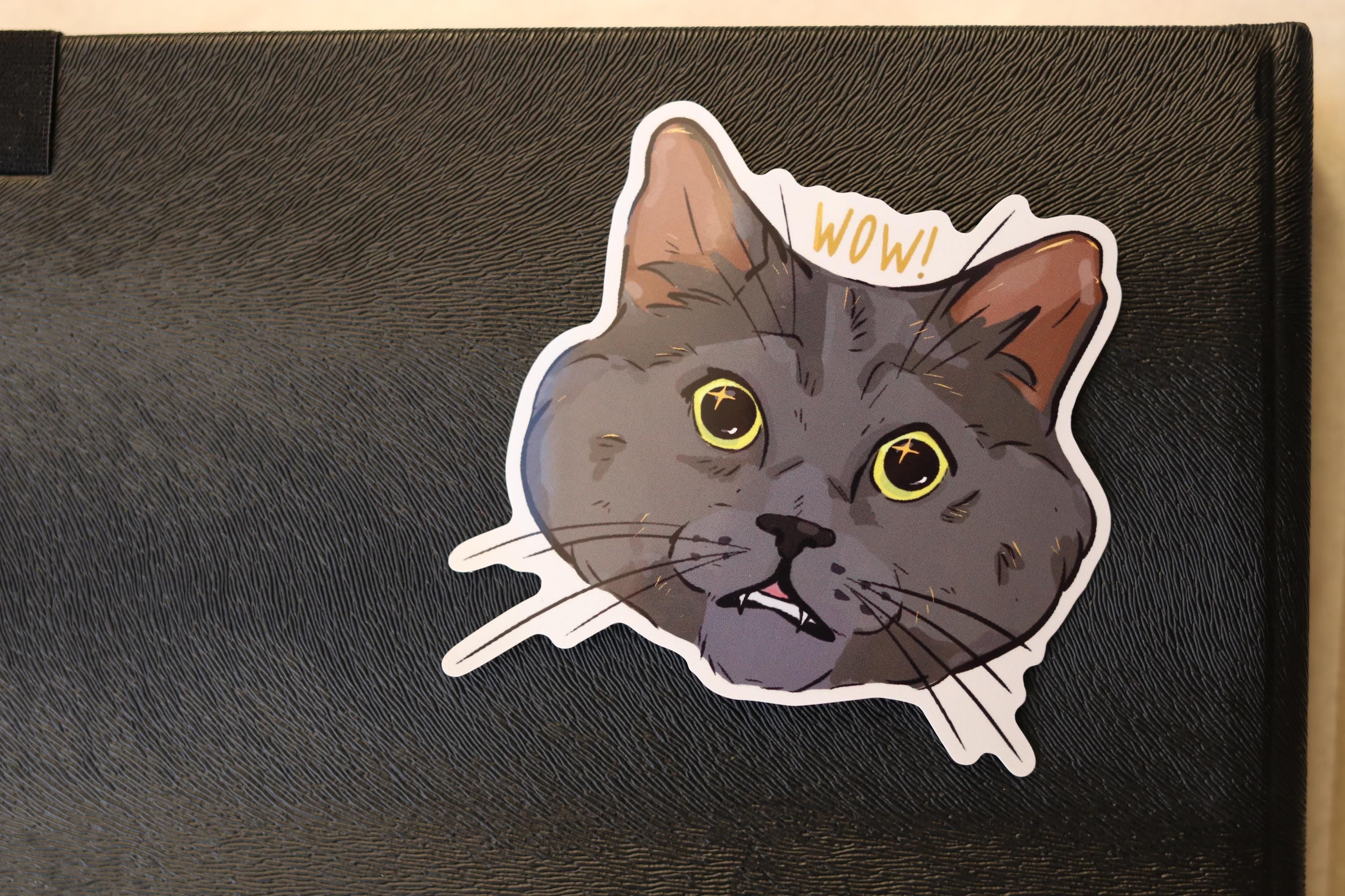 Surprised Cat Sticker: Glossy Laptop Decal, Water Resistant
