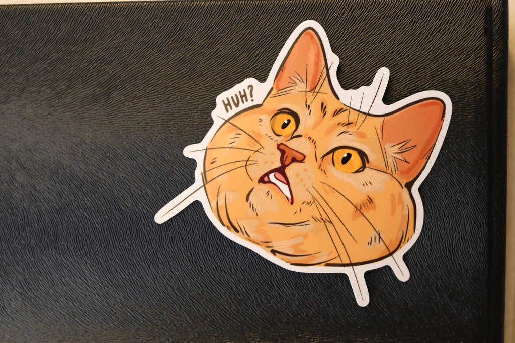 Confused Cat Sticker: Funny Laptop Decal, Water Resistant