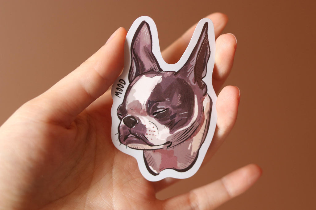 Moody French Bulldog Vinyl Sticker: Dog Stationery Decal