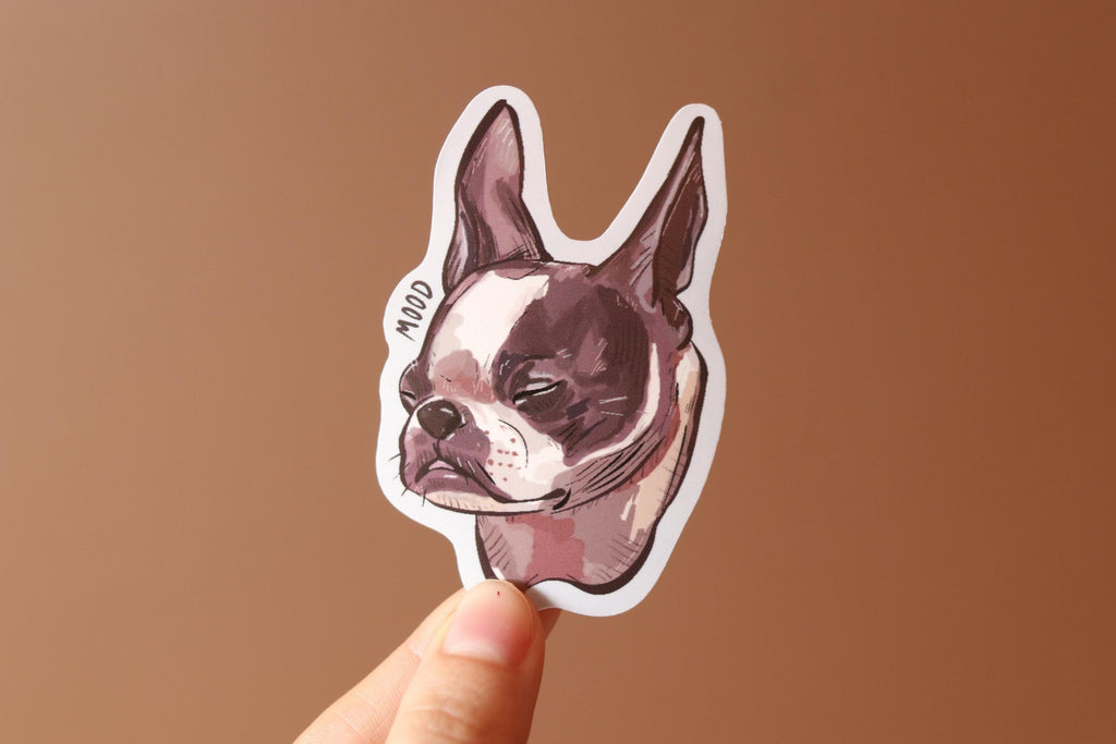 Moody French Bulldog Vinyl Sticker: Dog Stationery Decal
