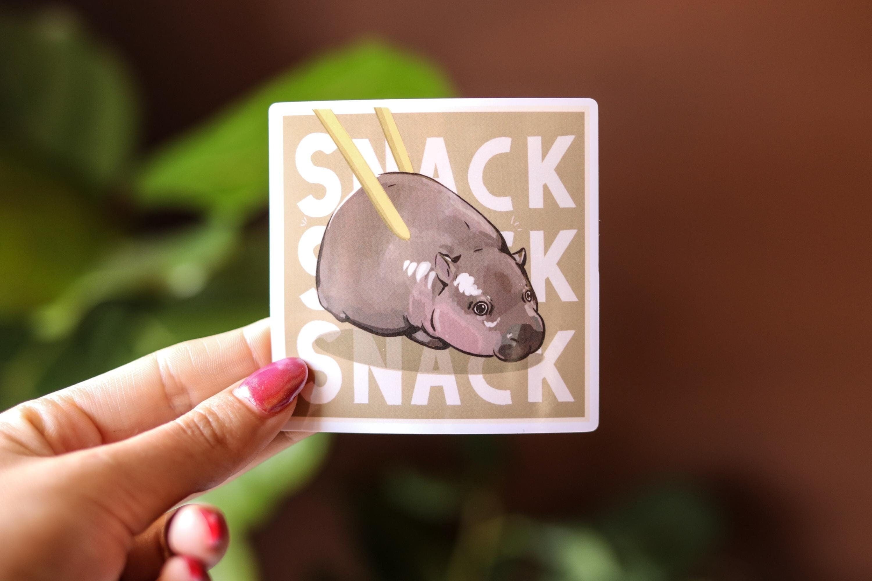 Snack Hippo Vinyl Sticker: Chonky Pygmy Hippo Laptop Decal