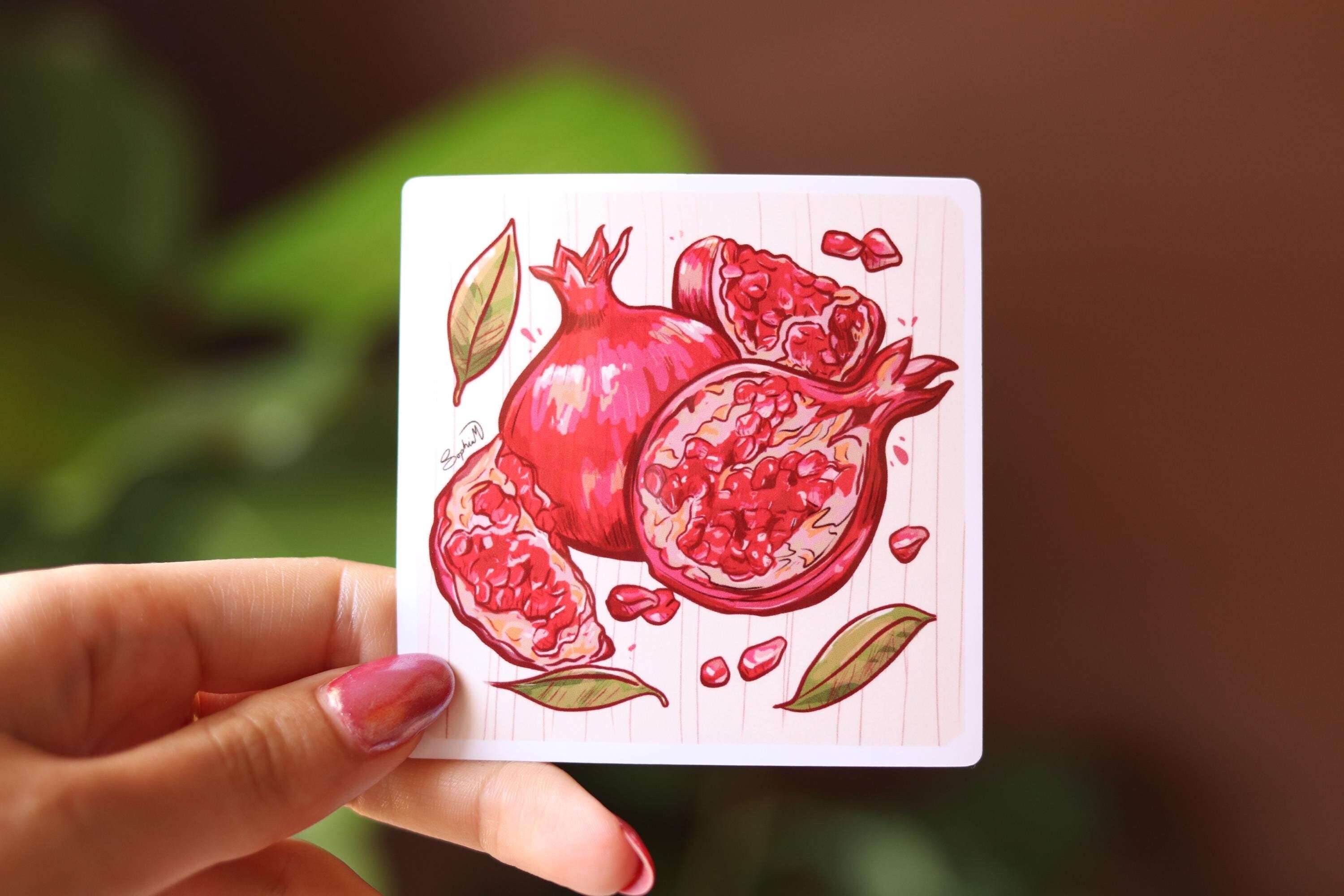 Pomegranate Vinyl Sticker 3" by 3" | Fruit stationary | laptop Decal