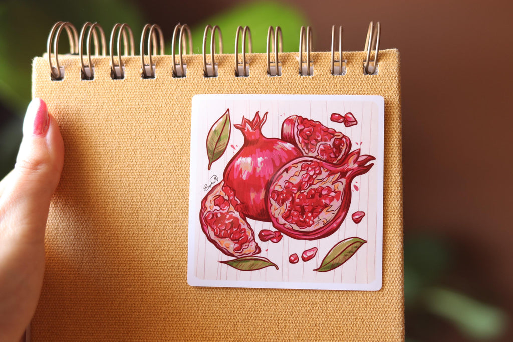 Pomegranate Vinyl Sticker 3" by 3" | Fruit stationary | laptop Decal
