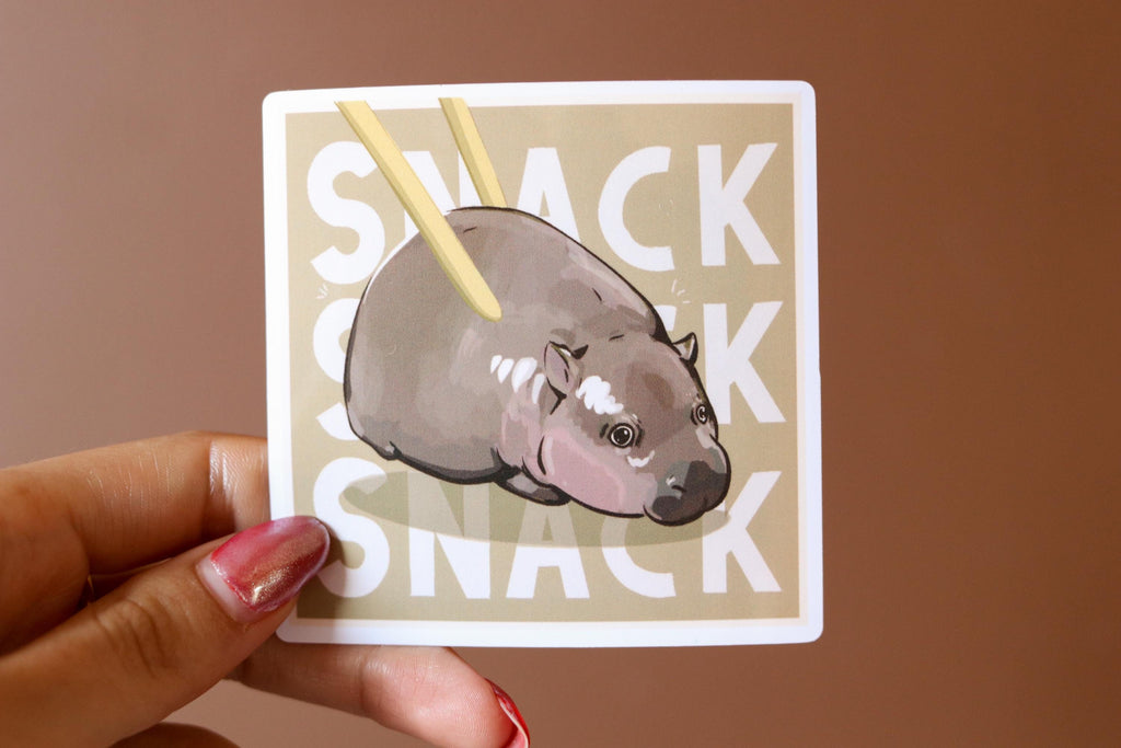 Snack Hippo Vinyl Sticker: Chonky Pygmy Hippo Laptop Decal