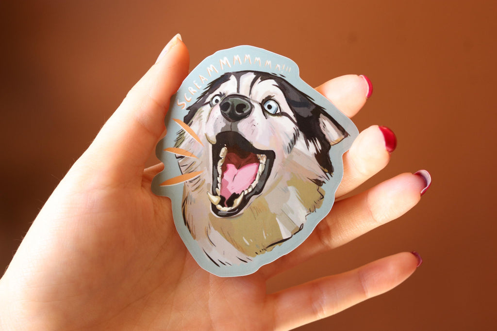Screaming Siberian Husky Vinyl Sticker - Dog Laptop Decal