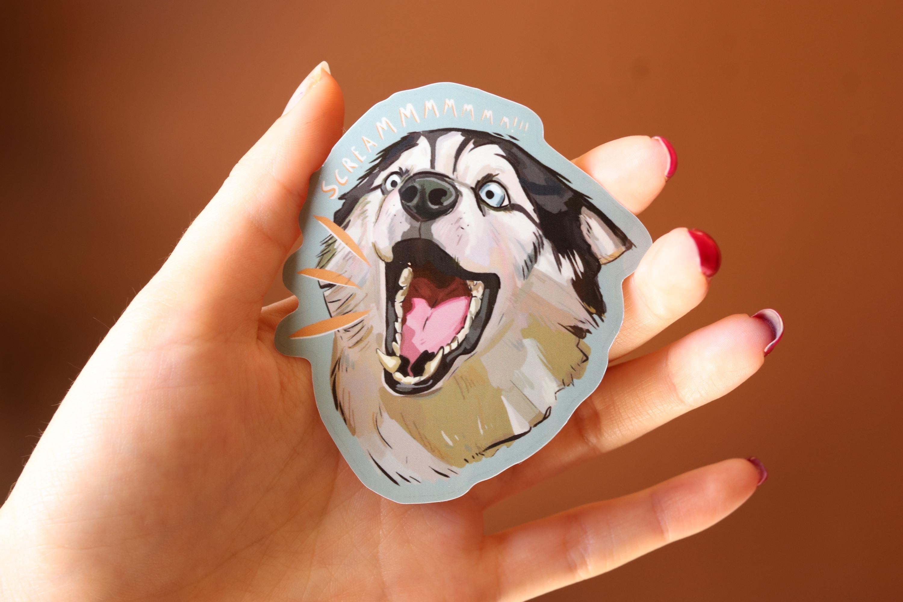 Screaming Siberian Husky Vinyl Sticker - Dog Laptop Decal