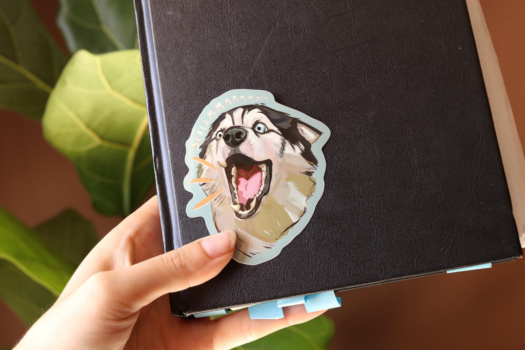 Screaming Siberian Husky Vinyl Sticker - Dog Laptop Decal