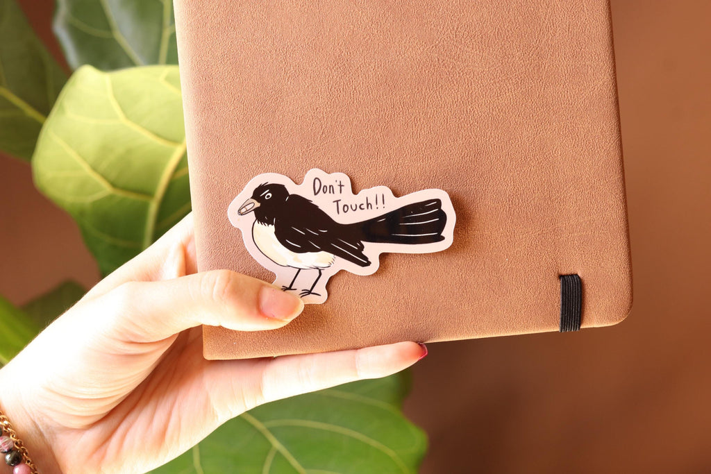 Angry Willie Wagtail Vinyl Sticker: Don't Touch Laptop Decal