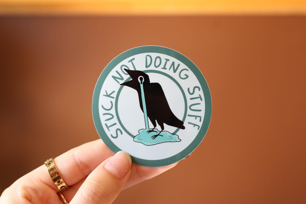Stuck Crow Vinyl Sticker, Overwhelmed Humor, Laptop Decal