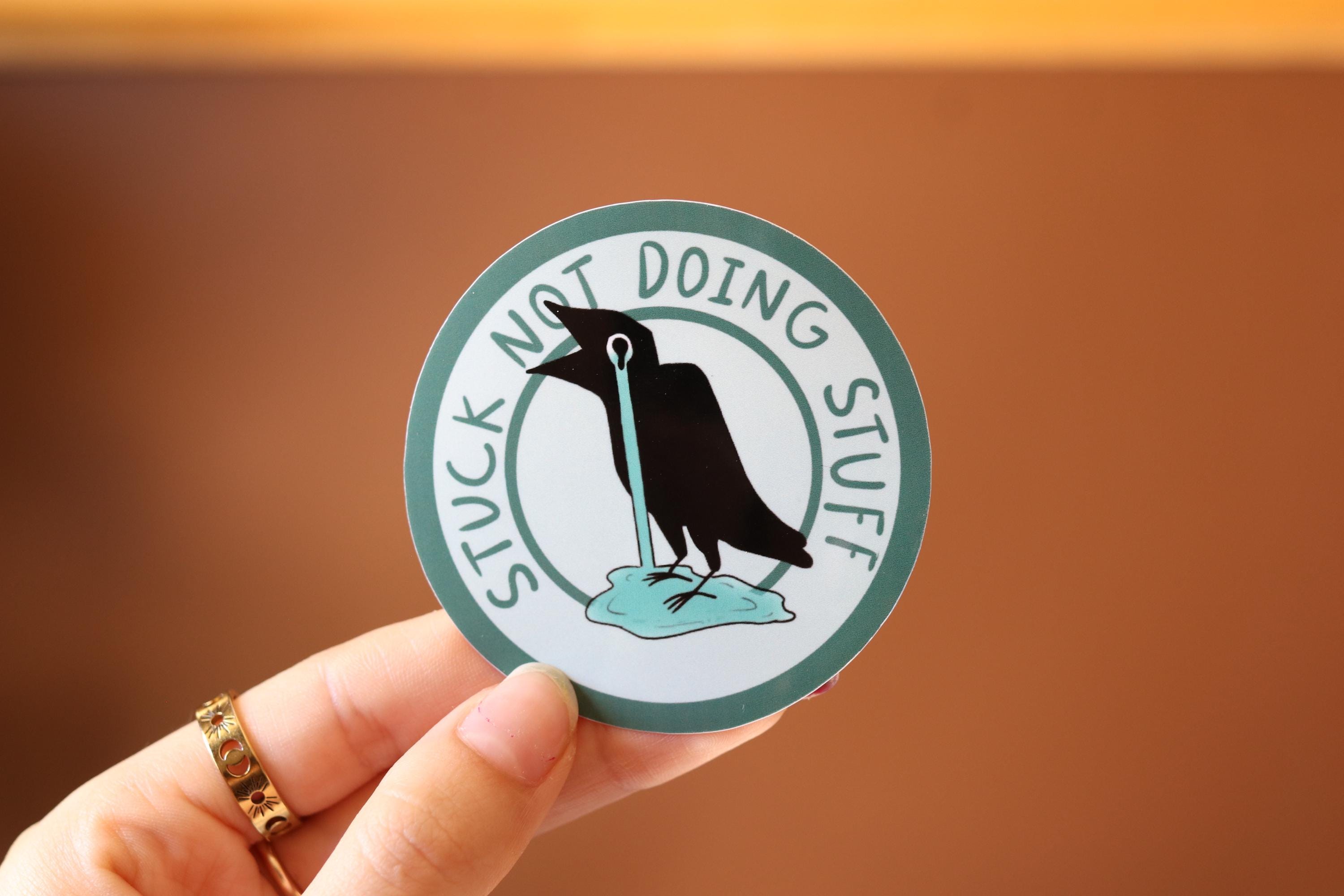 Stuck Crow Vinyl Sticker, Overwhelmed Humor, Laptop Decal