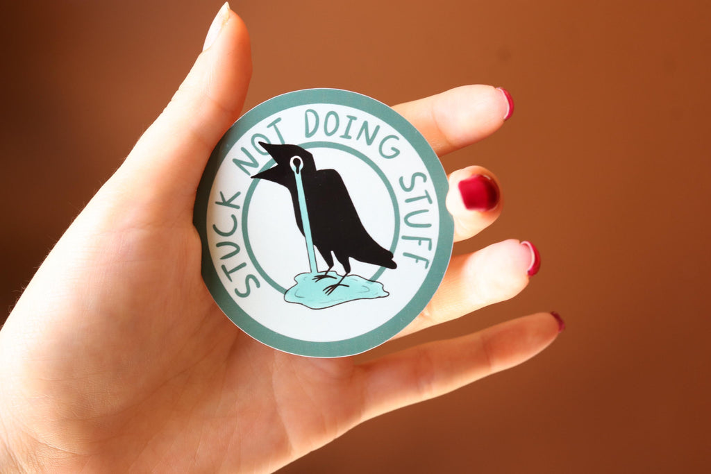 Stuck Crow Vinyl Sticker, Overwhelmed Humor, Laptop Decal