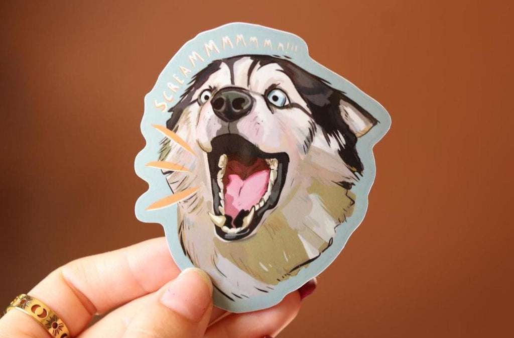 Screaming Siberian Husky Vinyl Sticker - Dog Laptop Decal
