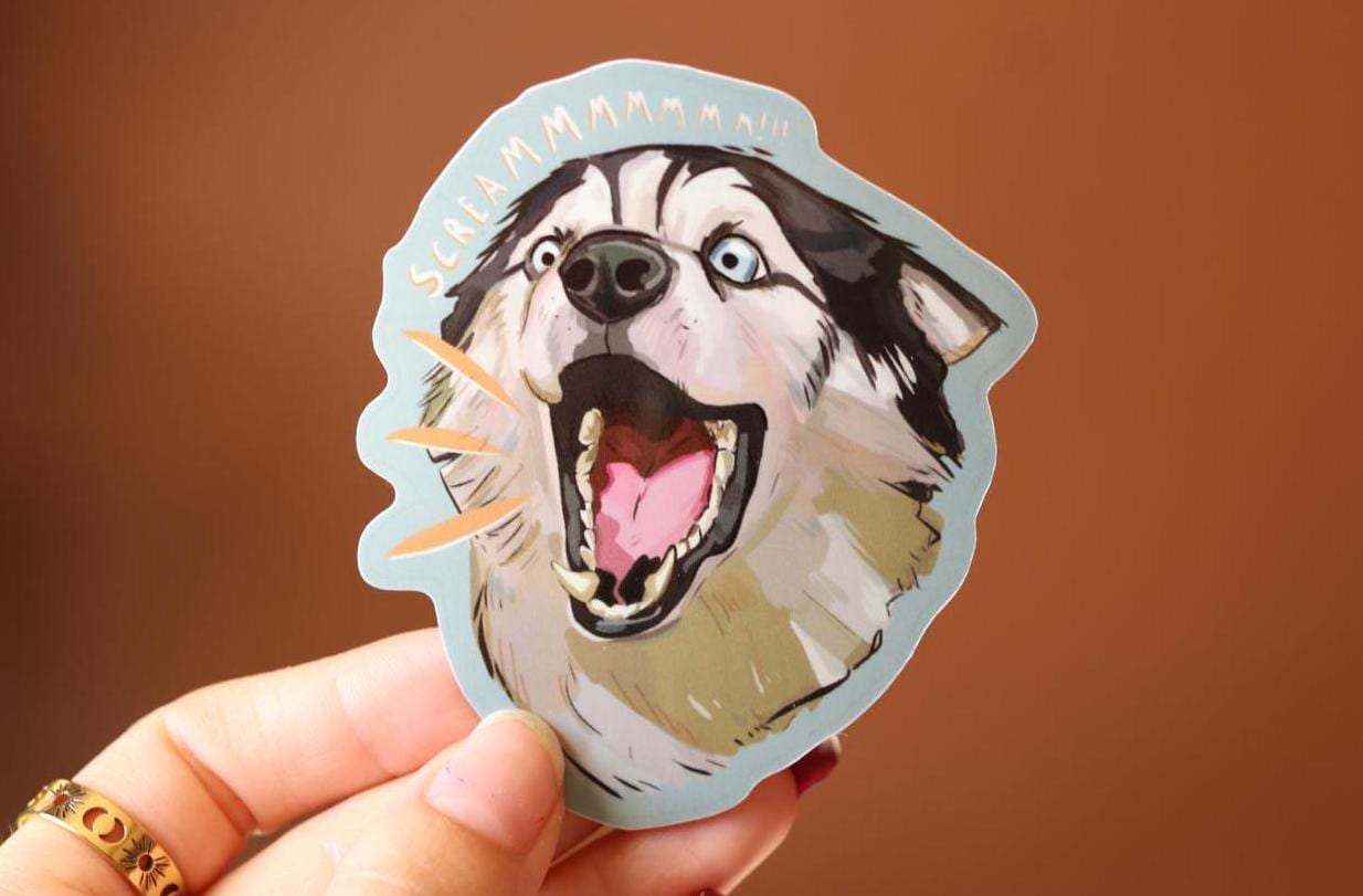 Screaming Siberian Husky Vinyl Sticker - Dog Laptop Decal