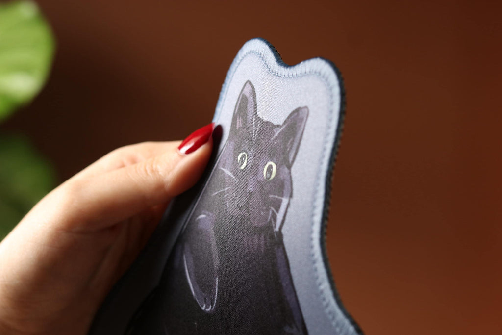 Chonky Black Cat Mousepad 26x15cm | Seamed edge | Non-slip rubber base | Cat lovers