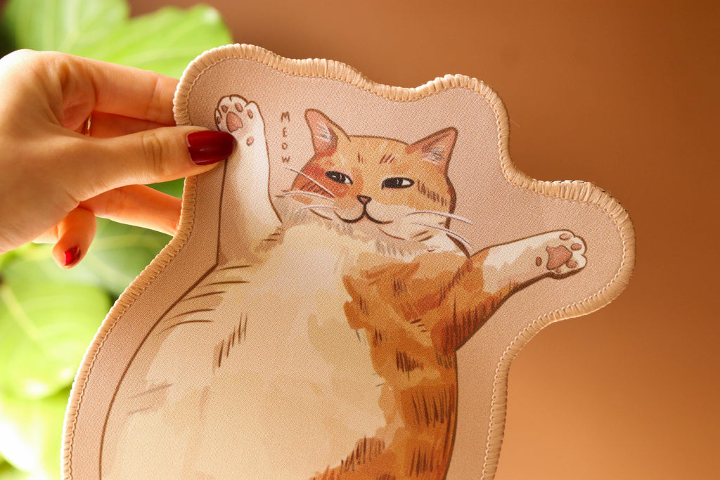 Chonky Orange Cat Mousepad 26x15cm | Seamed edge | Non-slip rubber base | Cat lovers