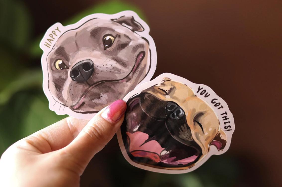 Happy Pitbull Vinyl Sticker: Dog Laptop Decal
