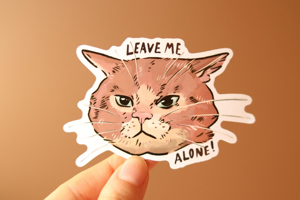 Moody Cat Sticker: "Leave Me Alone" Laptop Decal - Water Resistant