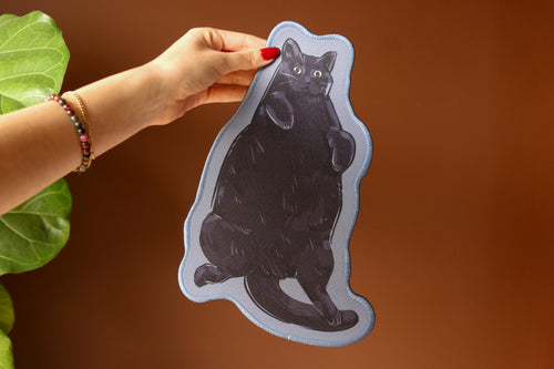 Chonky Black Cat Mousepad 26x15cm | Seamed edge | Non-slip rubber base | Cat lovers