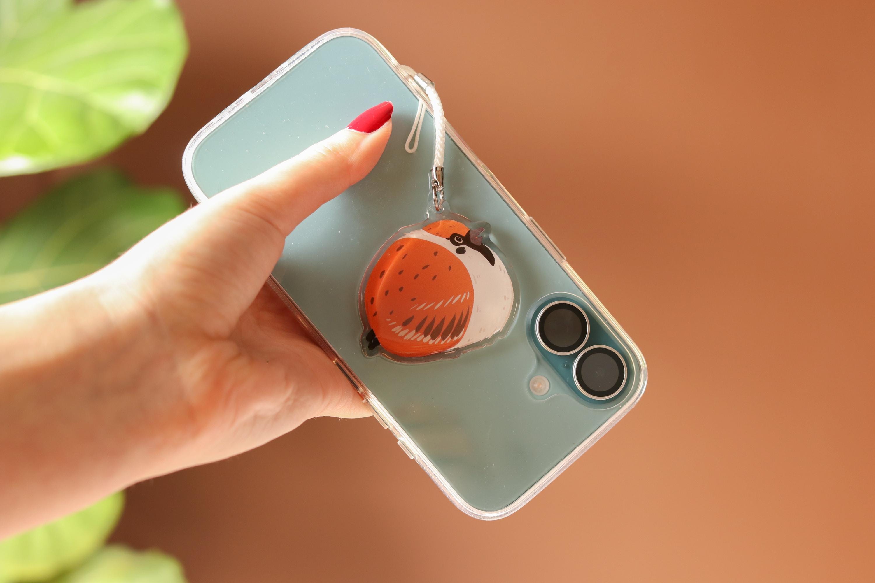Tree Sparrow Keychain: Double-Sided Epoxy Acrylic Charm