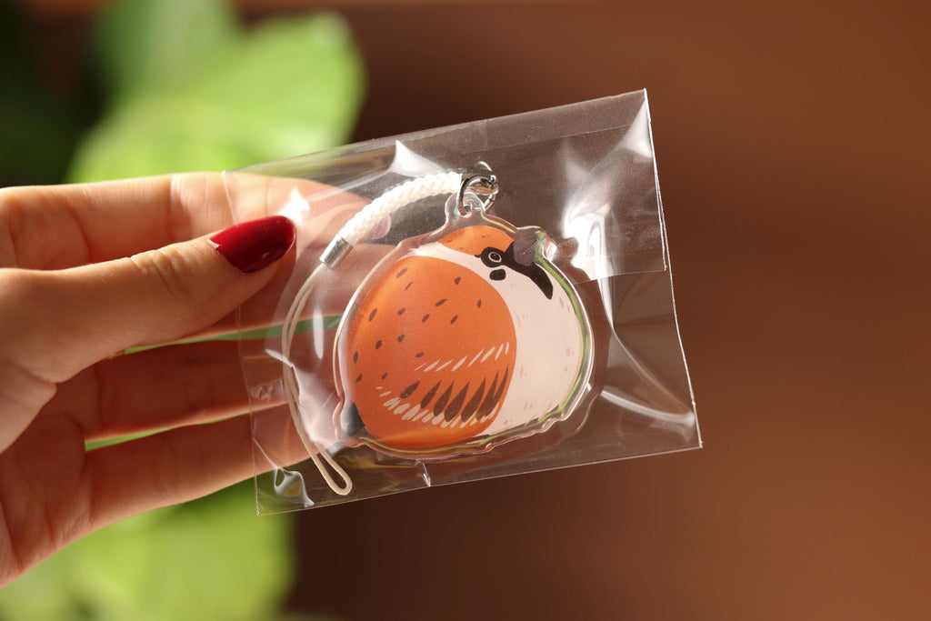 Tree Sparrow Keychain: Double-Sided Epoxy Acrylic Charm