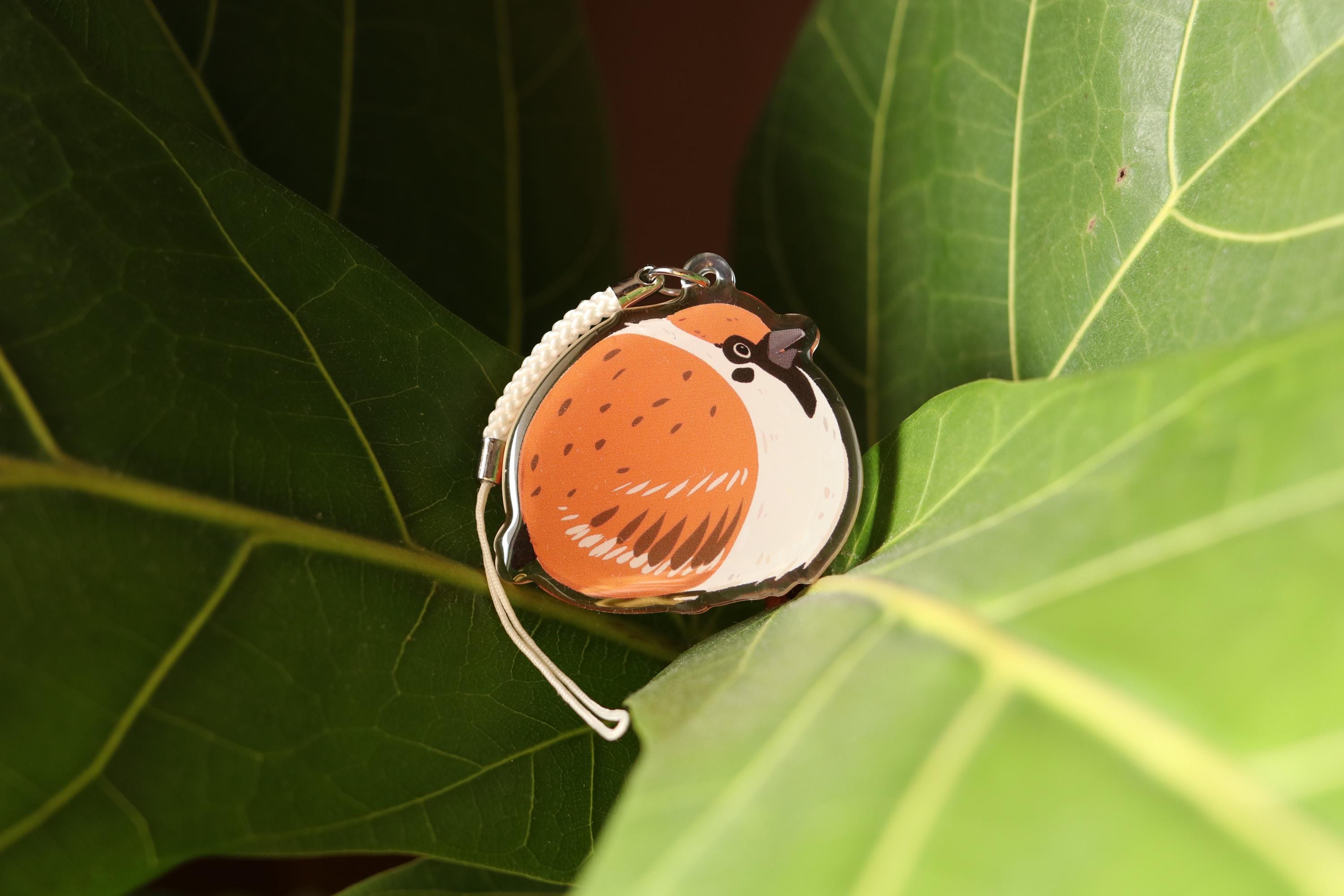 Tree Sparrow Keychain: Double-Sided Epoxy Acrylic Charm