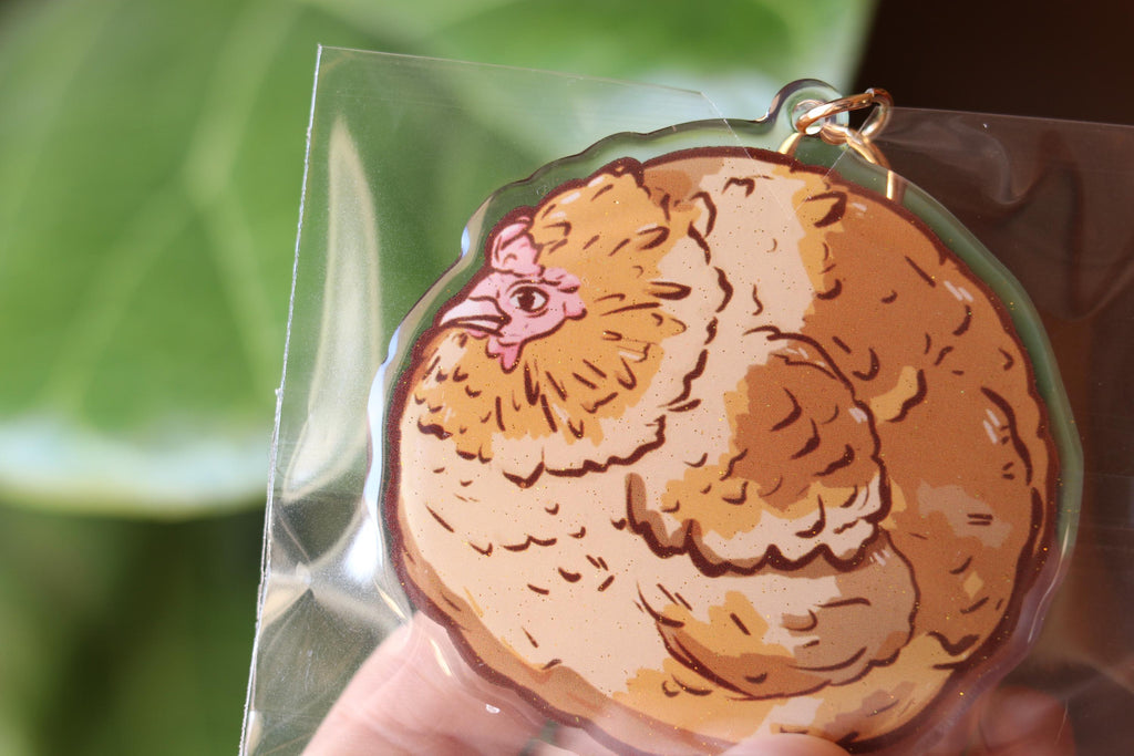 Sparkly Chicken Keychain: Double-Sided Epoxy Acrylic Charm