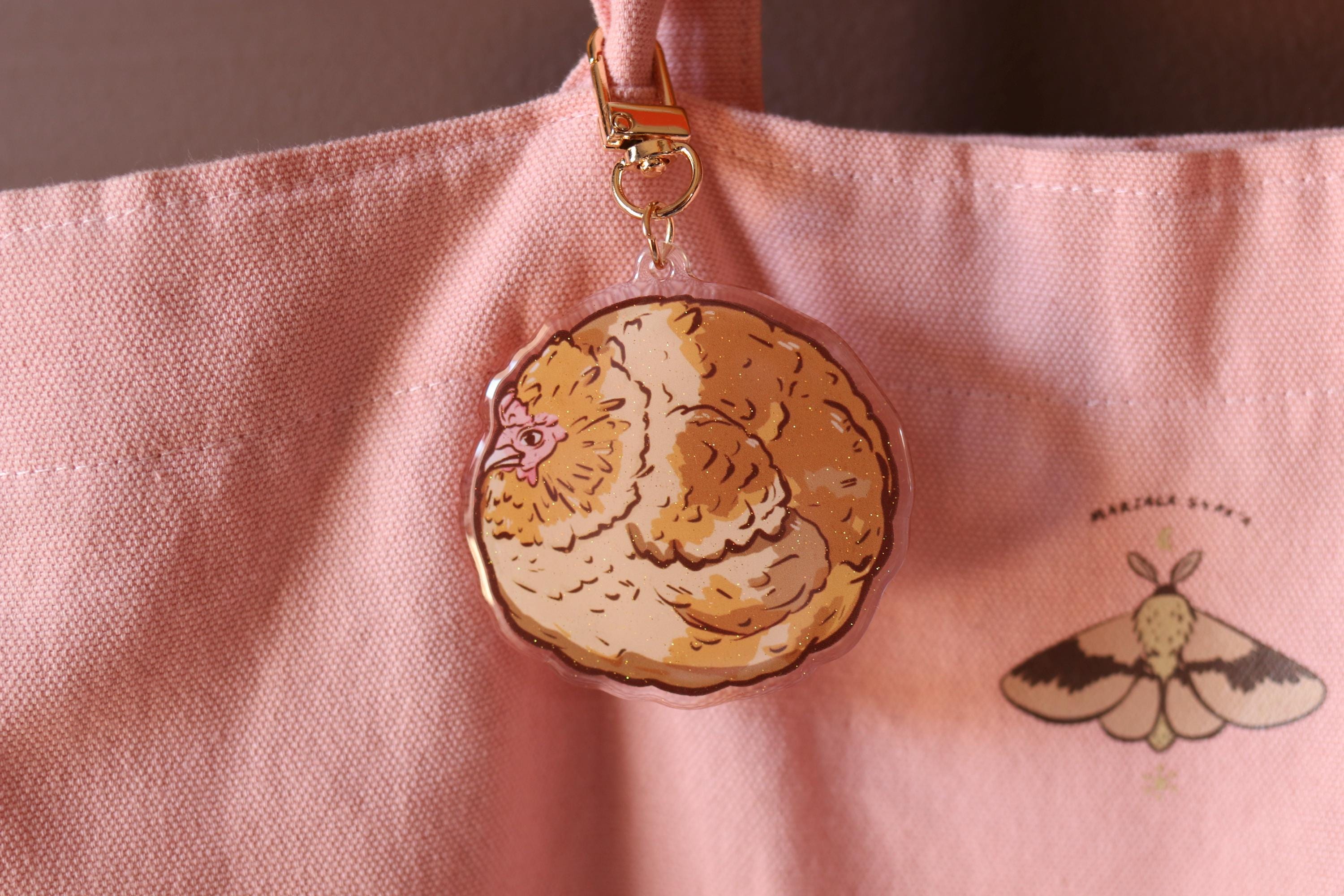 Sparkly Chicken Keychain: Double-Sided Epoxy Acrylic Charm
