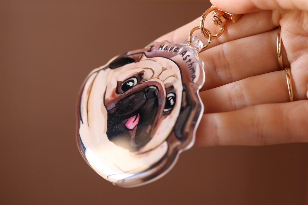 Pug Keychain double side epoxy (3"-2.5") I Dog Lover I Asthma Keychain