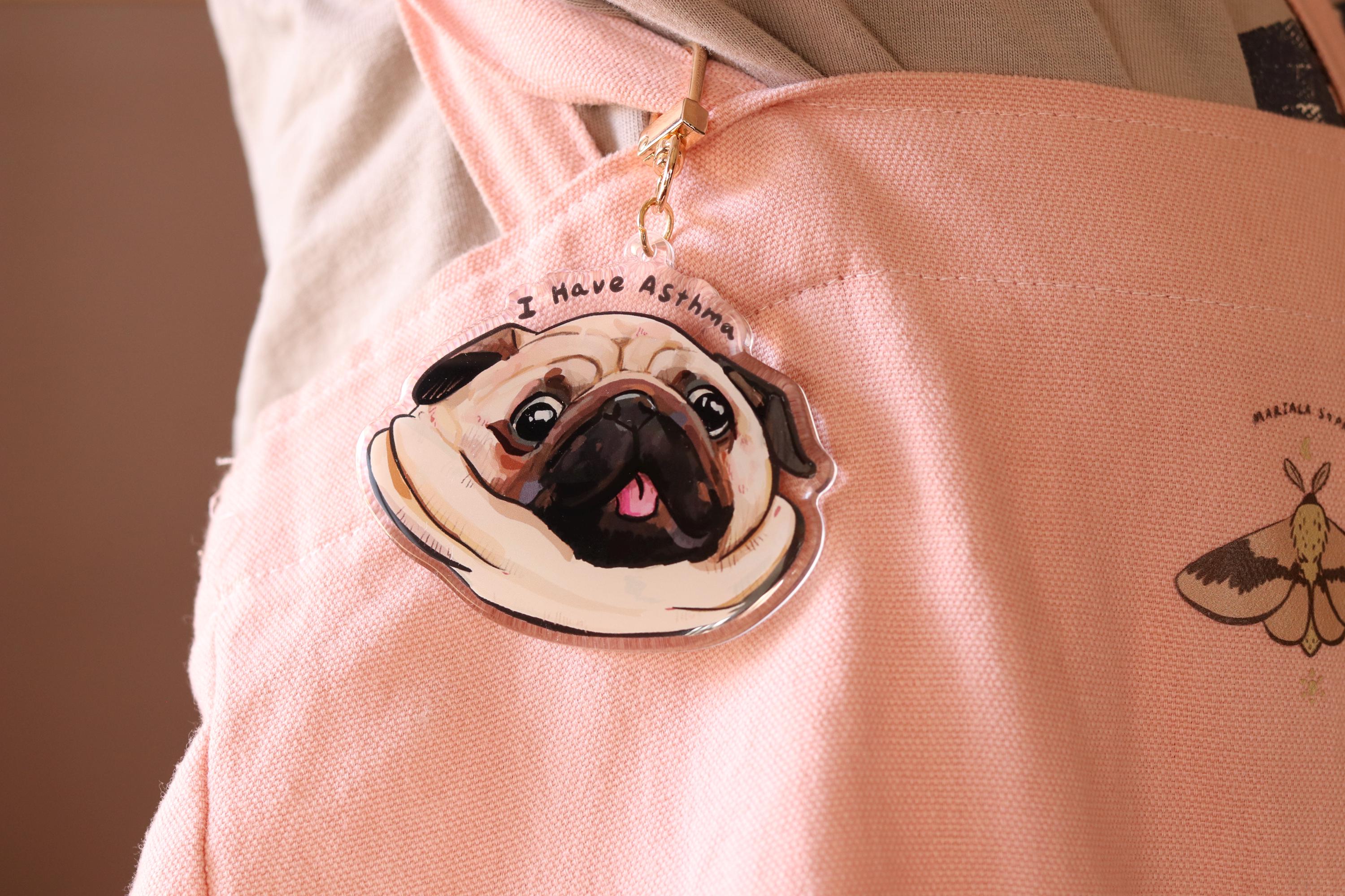 Pug Keychain double side epoxy (3"-2.5") I Dog Lover I Asthma Keychain