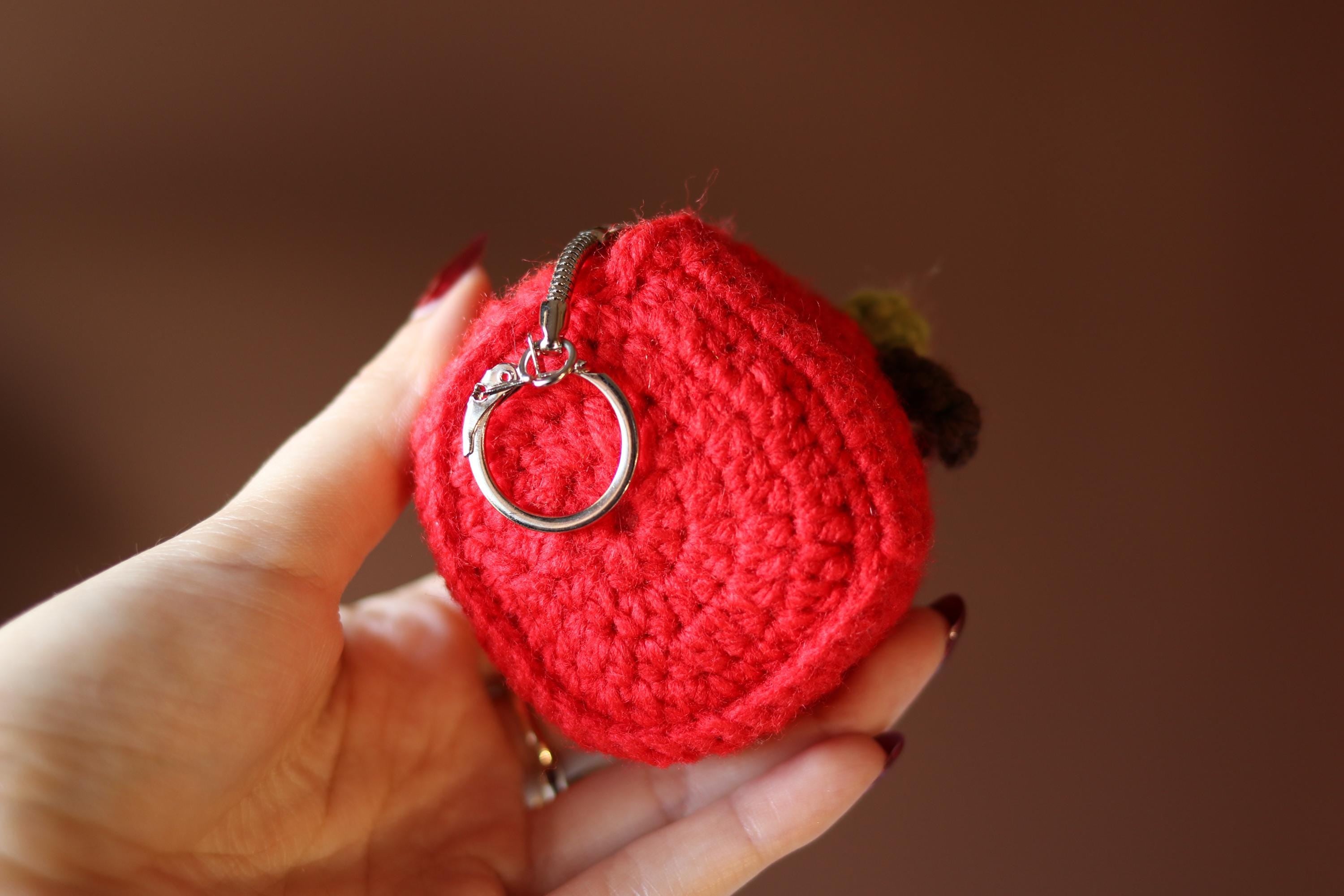 Crochet Red Apple Case: AirPods Pouch & Coin Purse