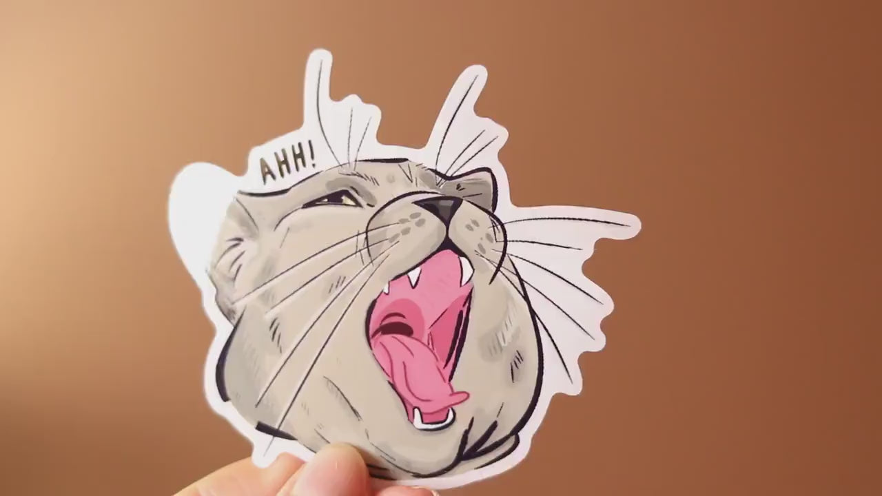 Screaming Cat Sticker: Funny Die Cut Decal, Water Resistant