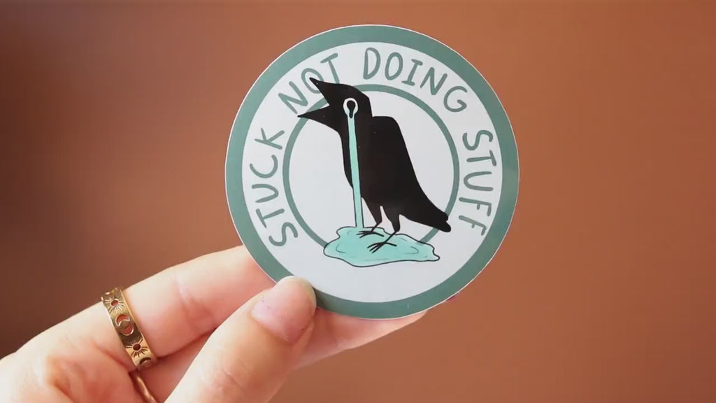 Stuck Crow Vinyl Sticker, Overwhelmed Humor, Laptop Decal