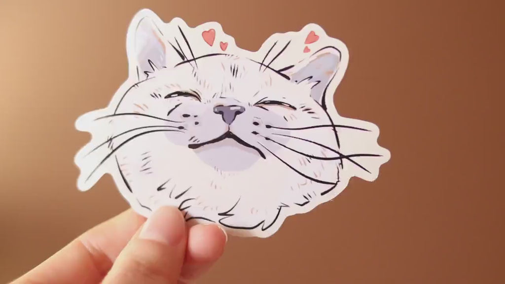 Happy Purring Cat Sticker | Glossy Die Cut, Water Resistant