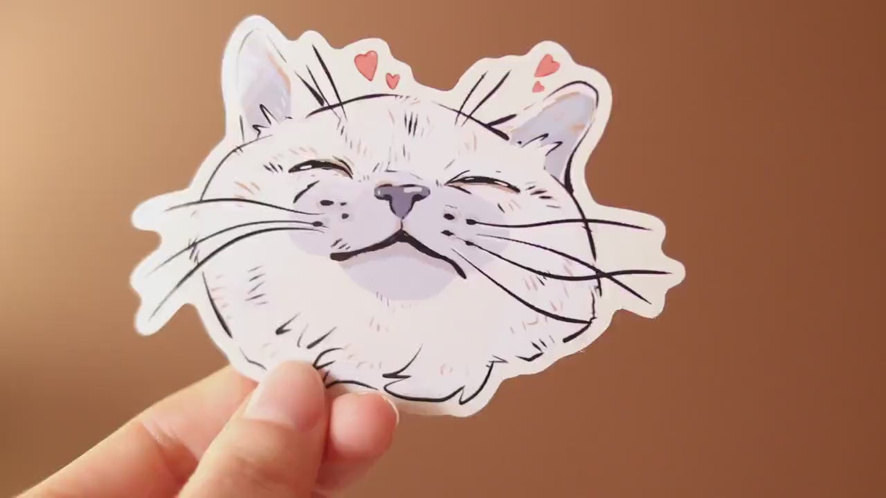 Happy Purring Cat Sticker | Glossy Die Cut, Water Resistant