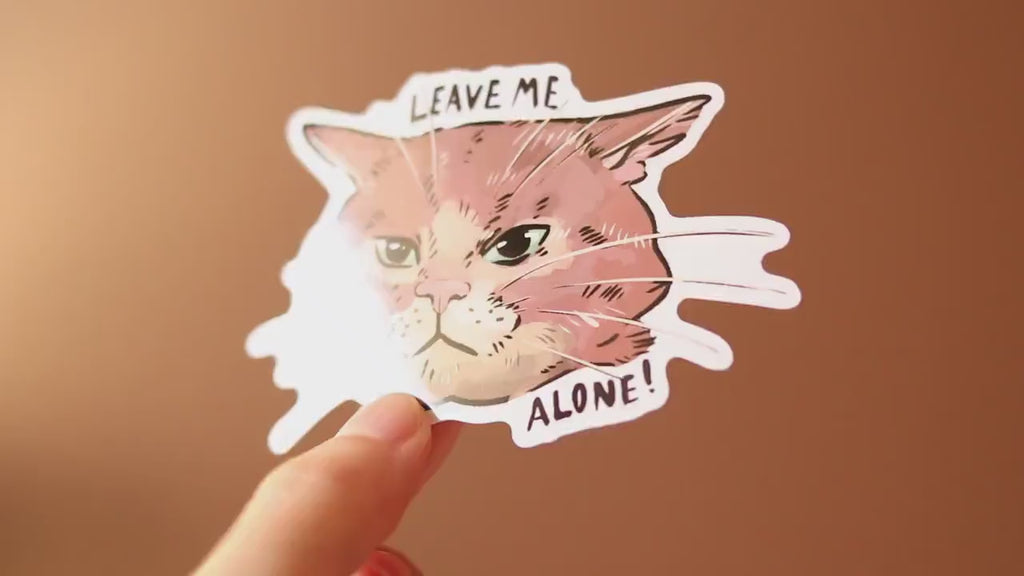 Moody Cat Sticker: "Leave Me Alone" Laptop Decal - Water Resistant
