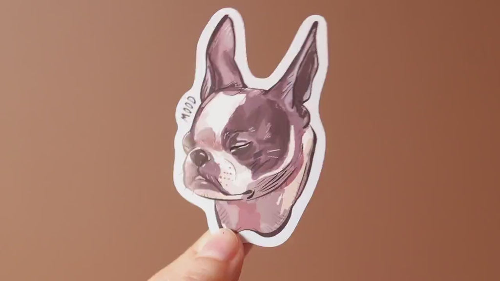 Moody French Bulldog Vinyl Sticker: Dog Stationery Decal